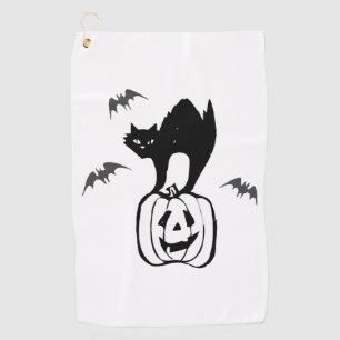 bats cat pumpkin halloween golf towel