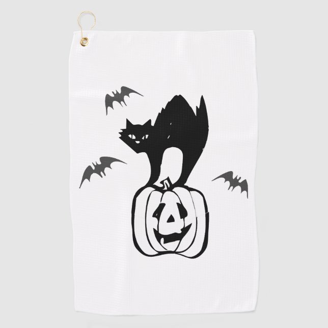 bats cat pumpkin halloween golf towel (Front)