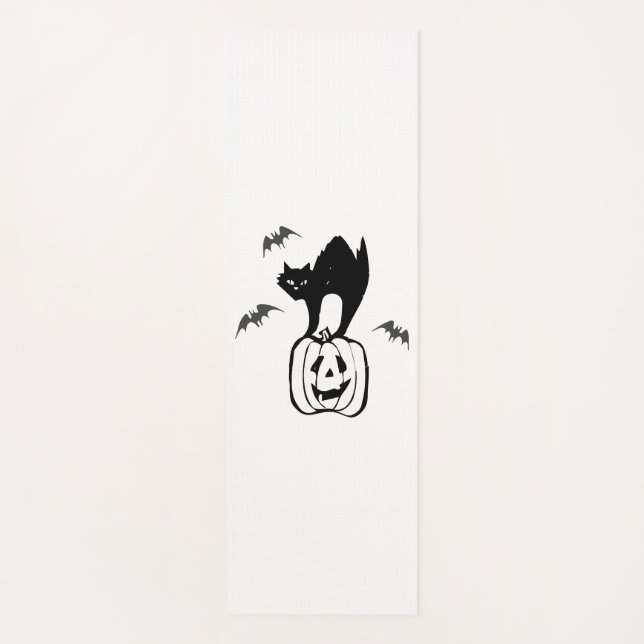 bats cat pumpkin halloween yoga mat (Front)
