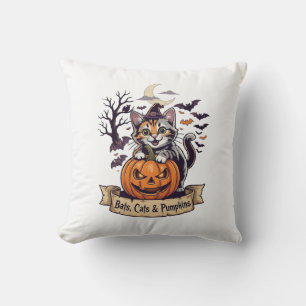Bats Cats Pumpkins Halloween Witch Cat Spooky Tree Cushion