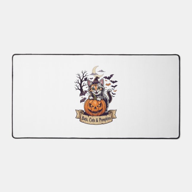 Bats Cats Pumpkins Halloween Witch Cat Spooky Tree Desk Mat (Front)