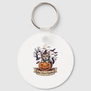 Bats Cats Pumpkins Halloween Witch Cat Spooky Tree Key Ring