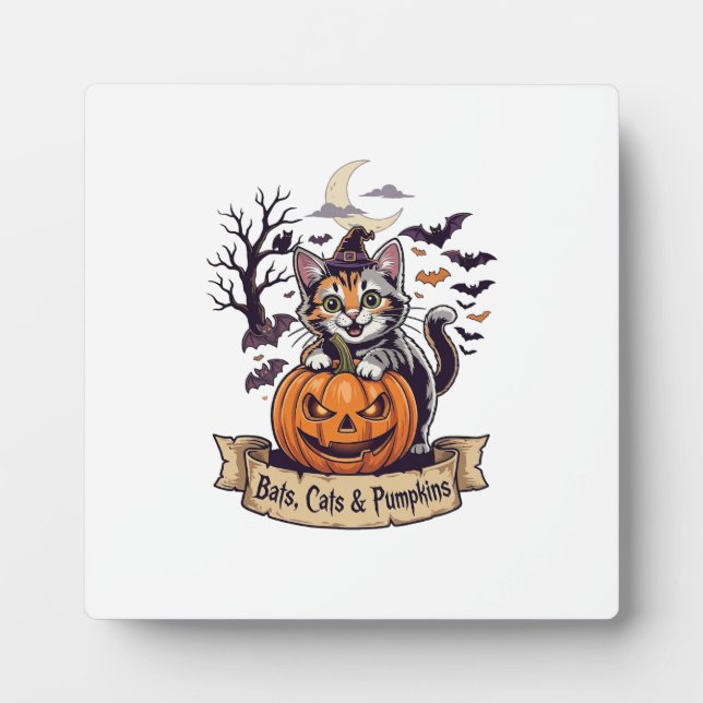 Bats Cats Pumpkins Halloween Witch Cat Spooky Tree Plaque (Front)