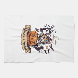 Bats Cats Pumpkins Halloween Witch Cat Spooky Tree Tea Towel