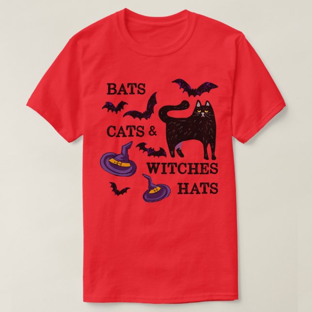 Bats Cats Witch Hats T-Shirt (Design Front)