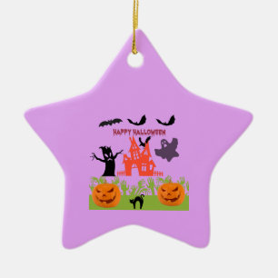 Bats Dancing, Zombie Hands Emerging, Ghost, Raven Ceramic Ornament