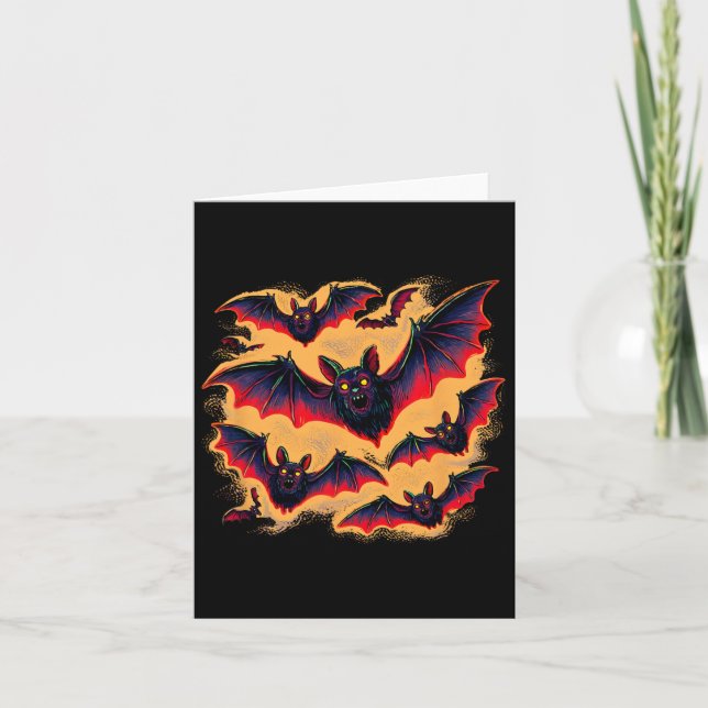 Bats Flying Halloween Creepy Night Fall Fun Tee  Card (Front)