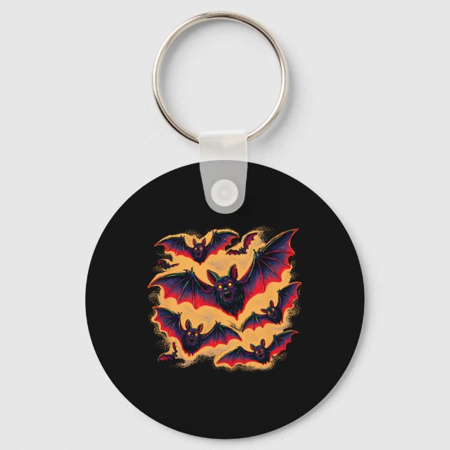 Bats Flying Halloween Creepy Night Fall Fun Tee  Key Ring (Front)