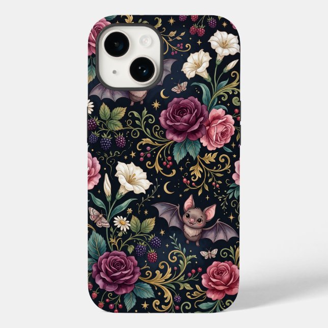 Bats Flying Through Roses Gothic iPhone 15 Case (Back)