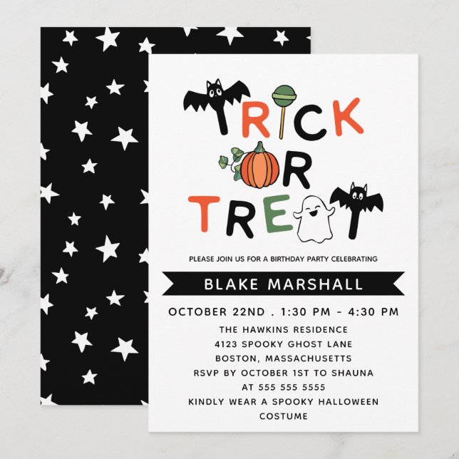 Bats Ghost Trick or Treat Halloween Party Invitation (Front/Back)