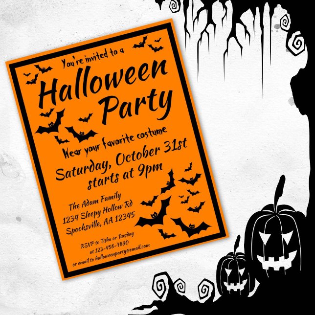 Bats Halloween Party Invitation Postcard (Creator Uploaded)