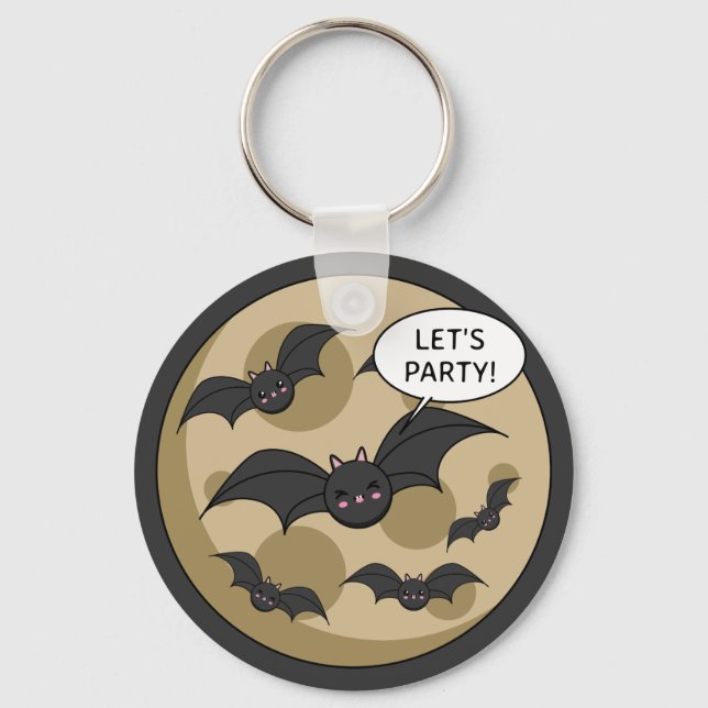 Bats Having Party on Full Moon Key Ring (Front)