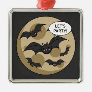 Bats Having Party on Full Moon Metal Ornament