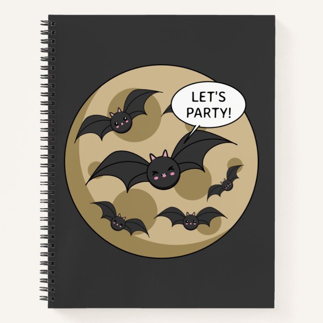 Bats Having Party on Full Moon Notebook (Front)