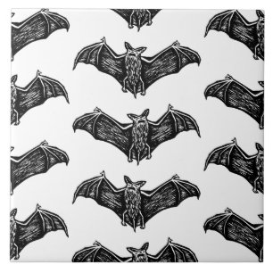 Bats in Flight in Black and White Ceramic Tile