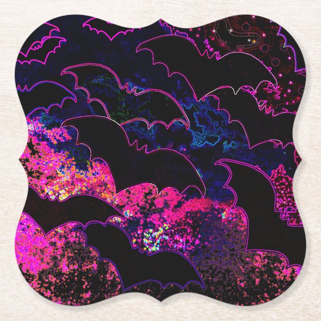 Bats In Flight Neon Pink  Paper Coaster (Front)