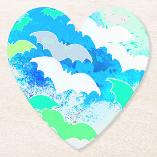 Bats In Flight Pastel Blue Paper Coaster