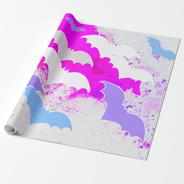Bats In Flight Pastel Pink Wrapping Paper (Unrolled)
