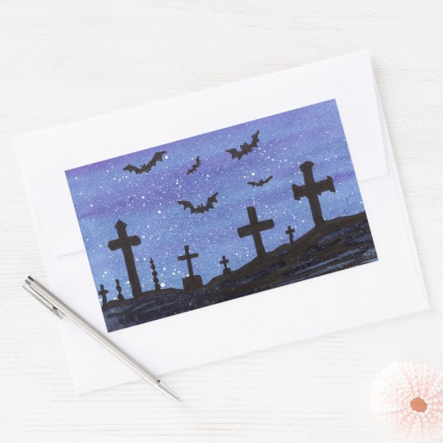 Bats in the Graveyard Rectangular Sticker (Envelope)