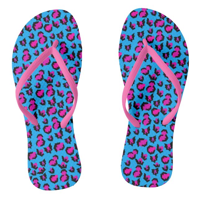 Bats Leopard Print Blue Purple Black Flip Flops (Footbed)