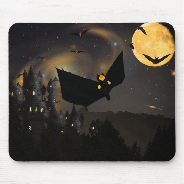 Bats Moon and Halloween Mouse Pad (Front)