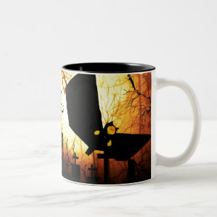 Bats,Moon and Mummy Halloween design Two-Tone Coffee Mug