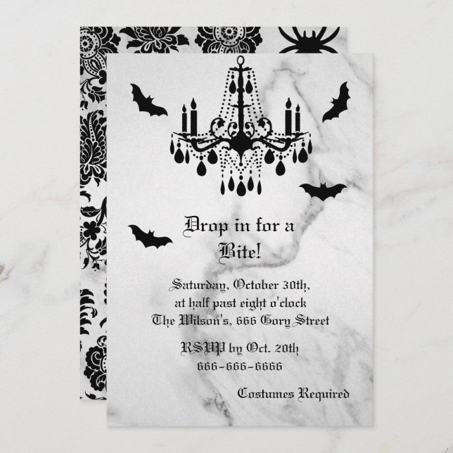 Bats on Marble Halloween Invitation (Front/Back)