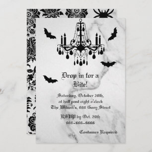 Bats on Marble Halloween Invitation