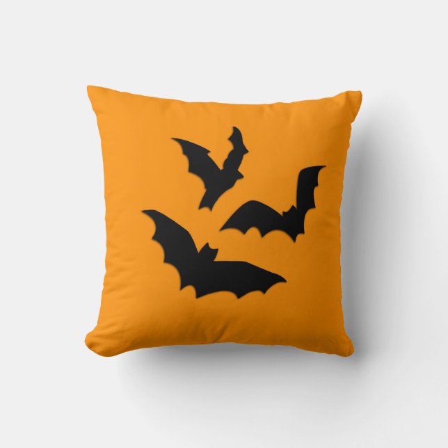 Bats on Orange Halloween Cushion (Front)