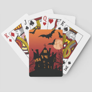 Bats Over Haunted House Playing Cards