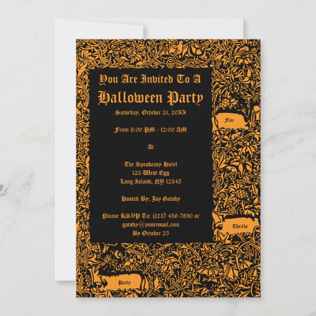 Bats Owls Halloween Party Invitation Template (Front)