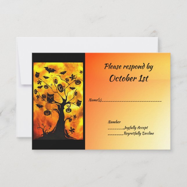Bats & Owls in Tree Halloween Wedding Party Invitation (Front)