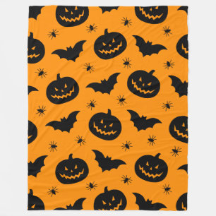 Bats, pumpkin heads and spiders Halloween Plush Fleece Blanket