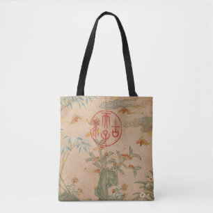 Bats Rocks Flowers Circular Calligraphy by Ruoai Tote Bag