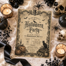 Bats Spiders Pumpkins Black Cat Vintage Halloween