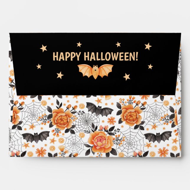 Bats, Spiderwebs and Florals Happy Halloween  Envelope (Back (Top Flap))