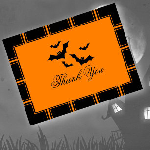 Bats Thank You Halloween Orange Postcard