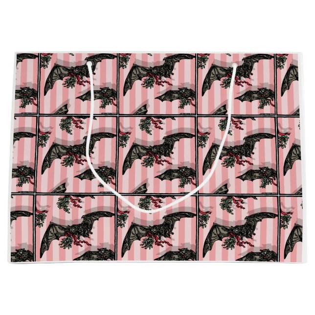 Bats with Mistletoe - Pop Goth Holiday Large Gift Bag (Front)