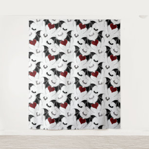 Bats with Red Hearts and smaller bat silhouettes   Tapestry