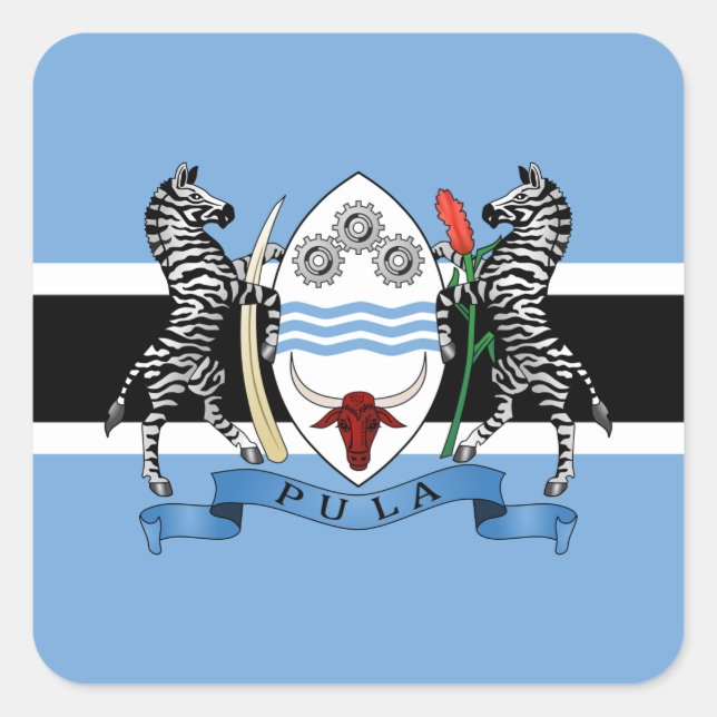 Batswana Flag & Coat of Arms, Flag of Botswana Square Sticker (Front)