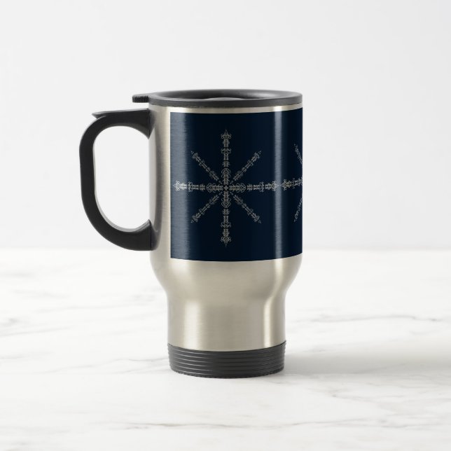 Batten down the hatches. Hidden Words Travel Mug (Left)
