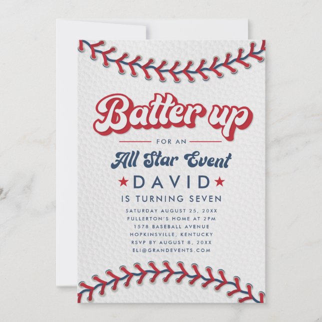 Batter Up All Star Event Baseball Invitation (Front)