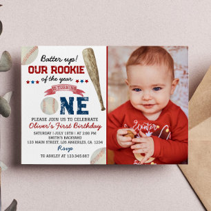 Batter Up Baseball 1st Birthday Invitation