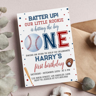 Batter Up Baseball 1st Birthday Invitation