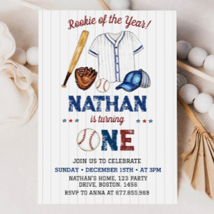 Batter Up Baseball 1st Birthday Invitation