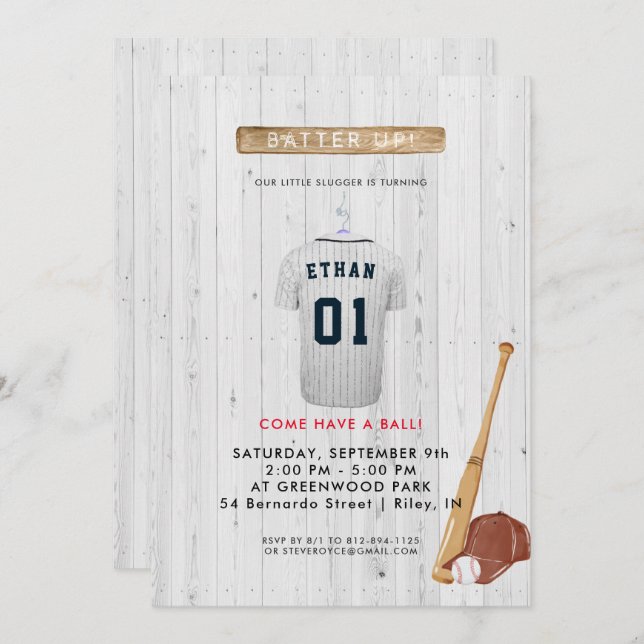 Batter Up Baseball Birthday Invitation (Front/Back)