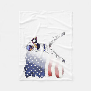 Batter Up! - Baseball Player and  US Flag Fleece Blanket