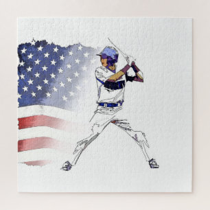 Batter Up! - Baseball Player and USA Flag  Jigsaw  Puzzle