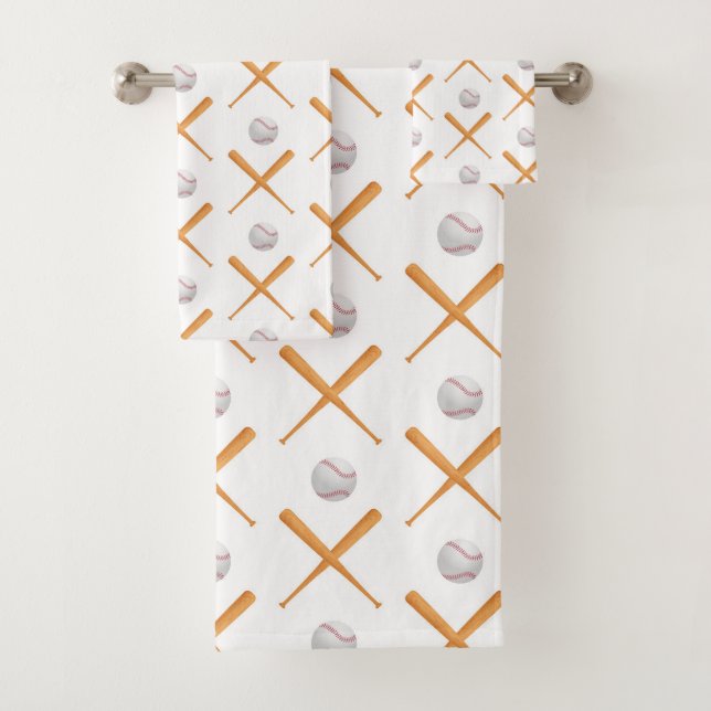 Batter Up Baseball Sports Pattern Bath Towel Set (Insitu)