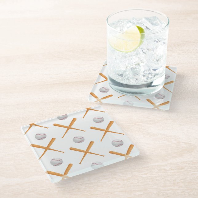 Batter Up Baseball Sports Pattern Glass Coaster (Angled)